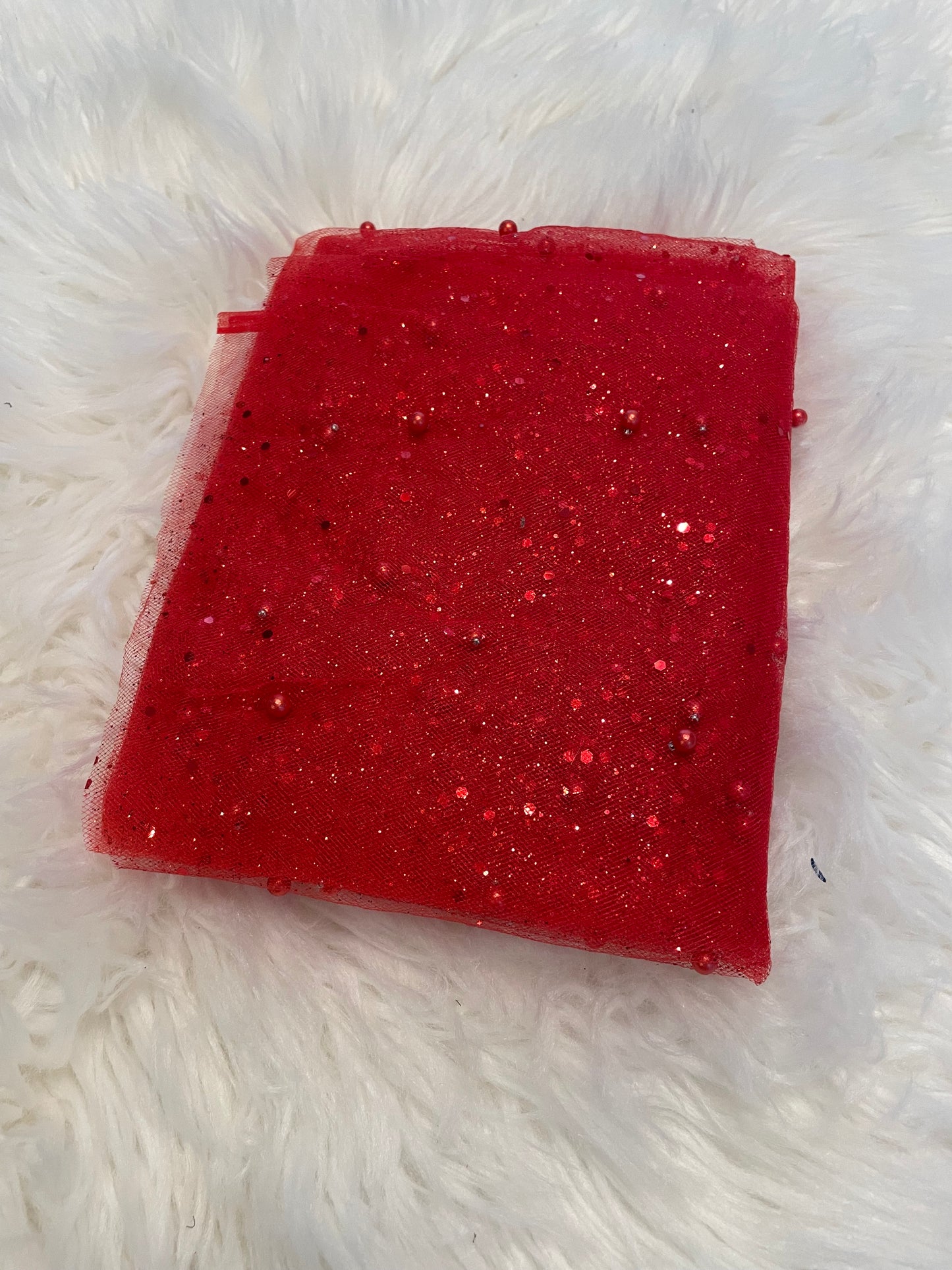 Glitter red pearl mesh
