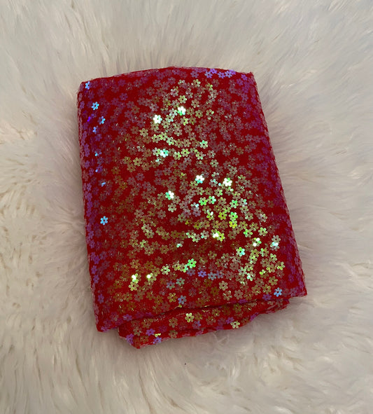 Red floral sequin mesh